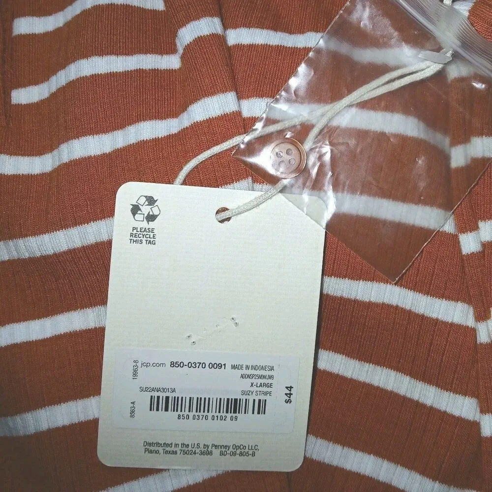 NWT a.n.a Womens XL Casual Henley Rib-knit Striped Burnt Orange T-Shirt Dress